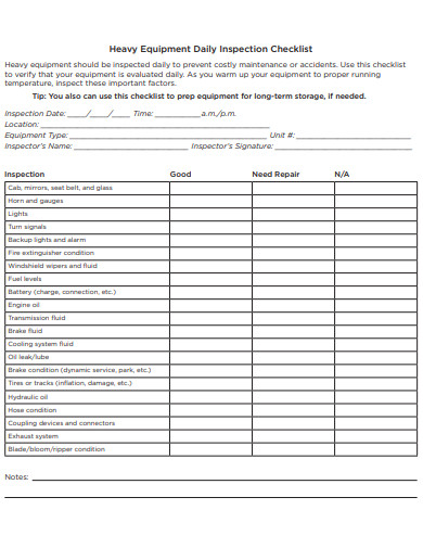 Equipment Inspection Checklist 10 Examples Format How To Create PDF