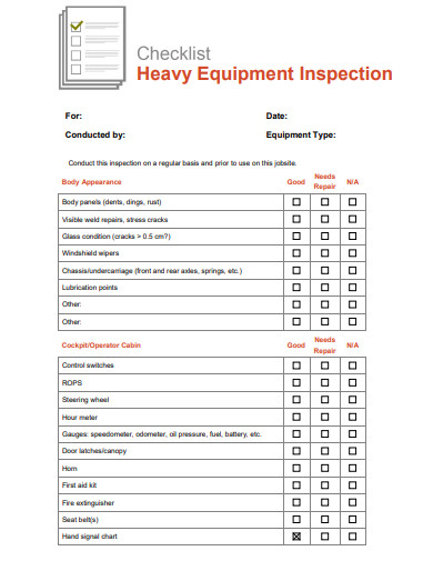 heavy equipment inspection checklist