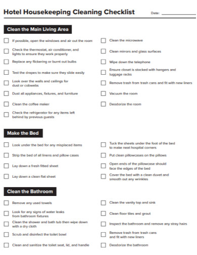 Housekeeping Cleaning Checklist