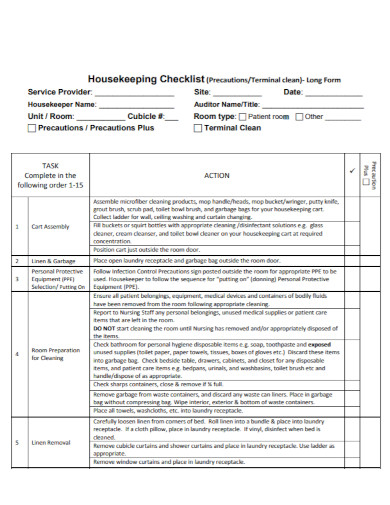 housekeeping service checklist