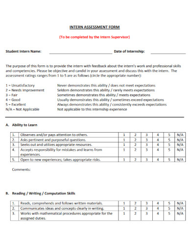 internship assessment form