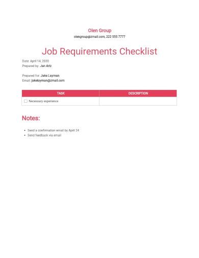 job requirements checklist template