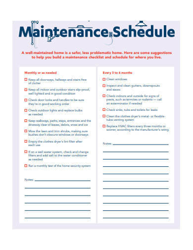 maintenance schedule checklist