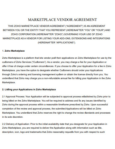 marketplace vendor agreement