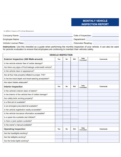 monthly vehicle inspection report template