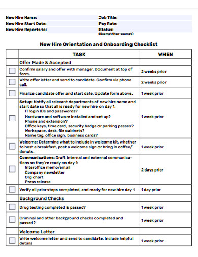 new hire orientation and onboarding checklist