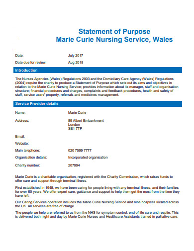 nursing services statement of purpose