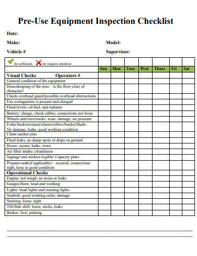 pre use equipment inspection checklist