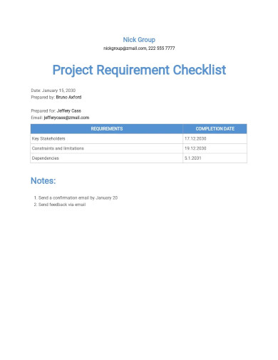 project requirement checklist template