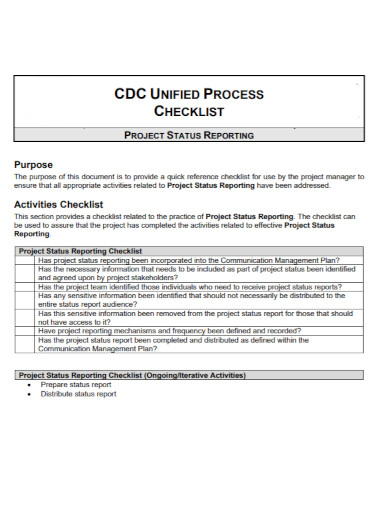 project status report checklist template