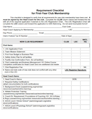 requirement checklist for club membership
