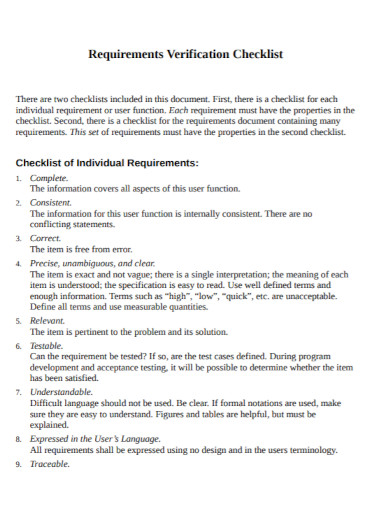requirement verification checklist