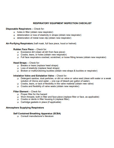respiratory equipment inspection checklist