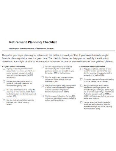 retirement planning income checklist