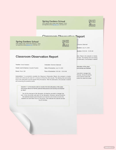 sample classroom observation report template