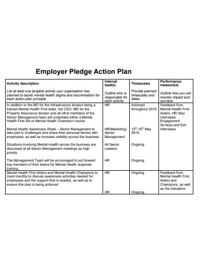 sample employer pledge action plan