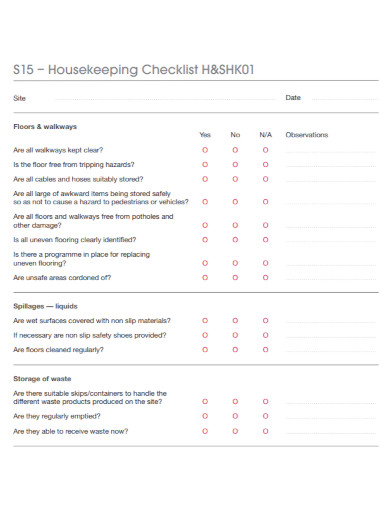 site housekeeping checklist