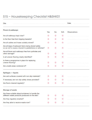 Site Housekeeping Checklist