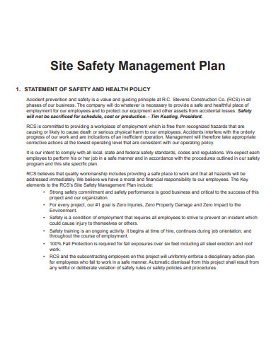 site safety management plan example