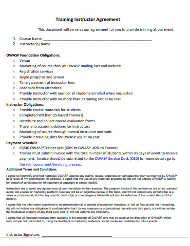 software training instructor agreement