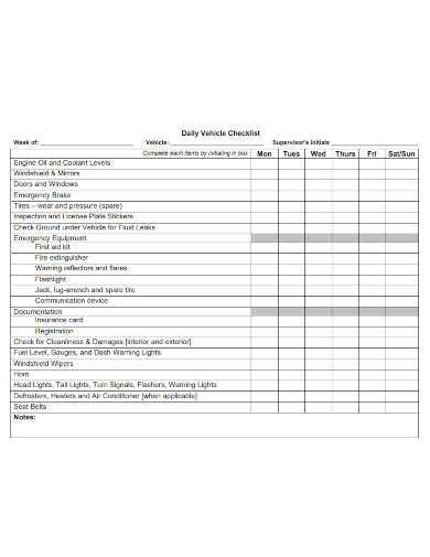 Daily Vehicle Checklist Examples How To Make Format PDF