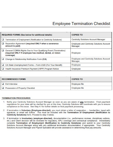 standard employee termination checklist