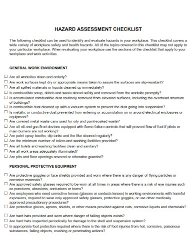standard hazard assessment checklist 