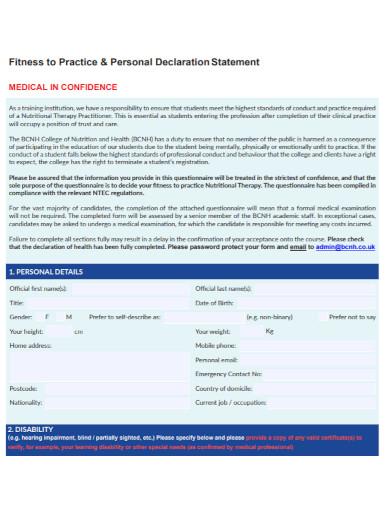 Personal Declaration Statement - 8+ Examples, Format, Pdf | Examples