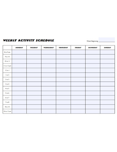 standard weekly activity schedule