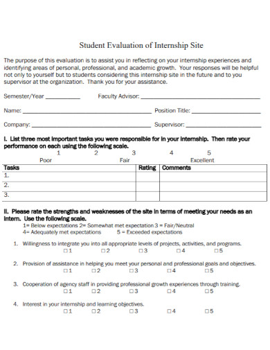 Student Evaluation of Internship Site