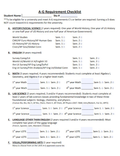 student requirement checklist