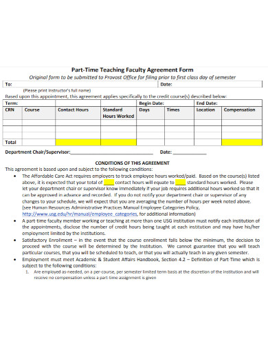 teaching faculty agreement form