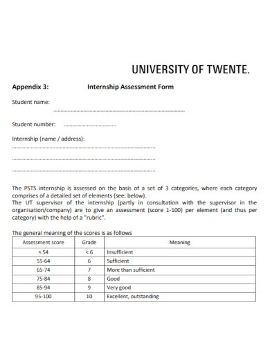 university internship assessment