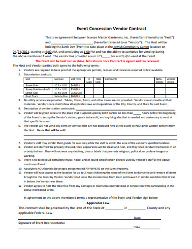 vendor contract for earth day event