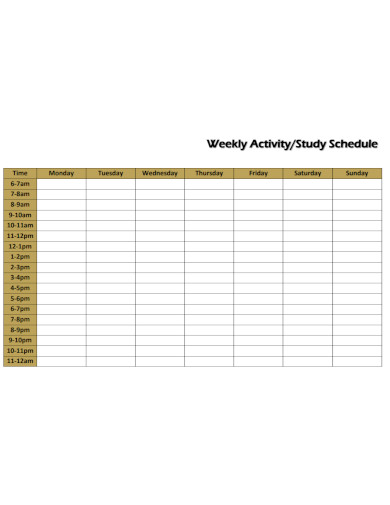 weekly activity study schedule