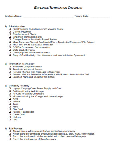 workshop employee termination checklist