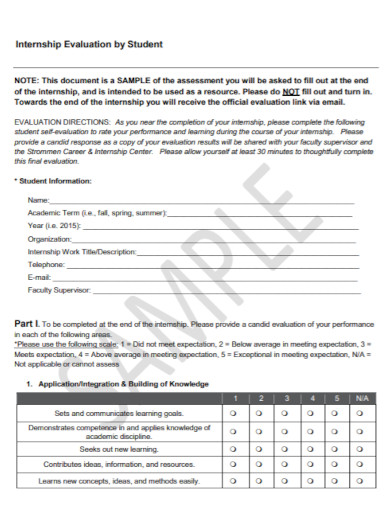 tinternship evaluation by student assessment