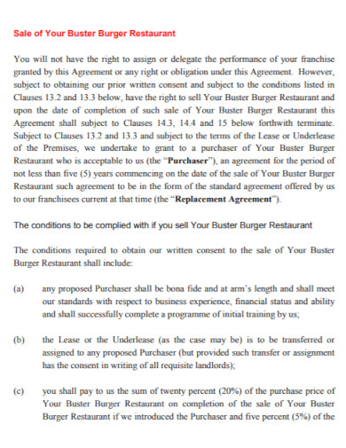 burger restaurant sales agreement