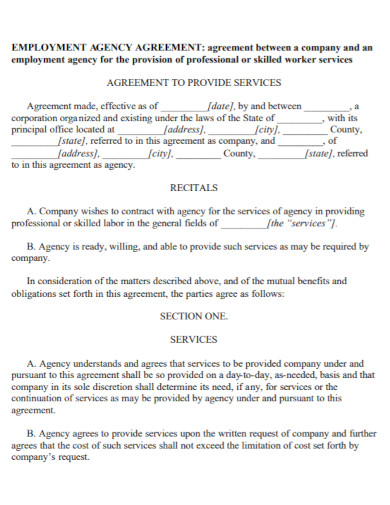 company employment agency agreement