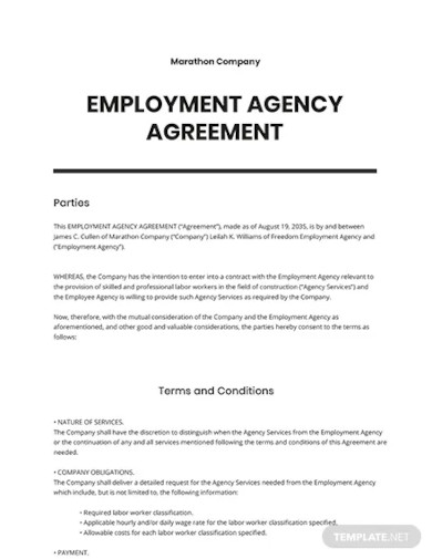 employment agency agreement template