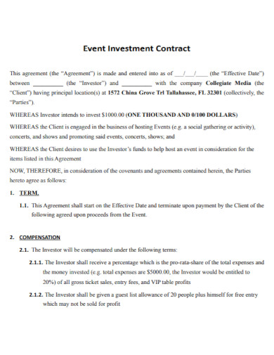 event investment contract agreement