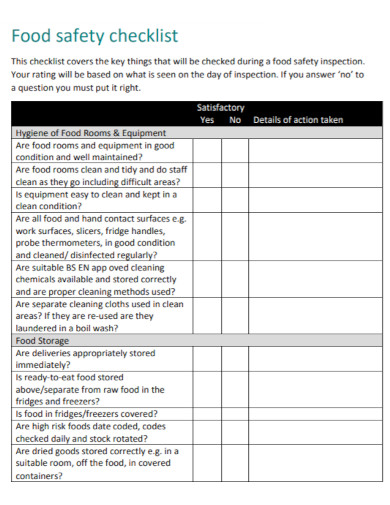 food safety inspection checklist template