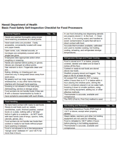 food safety inspection checklist for food processors