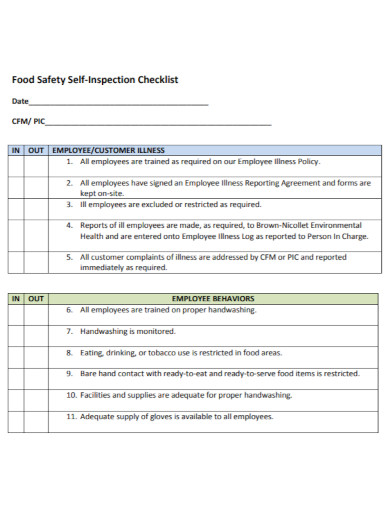 food safety self inspection checklist