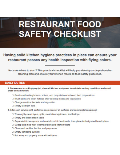 10+ Examples, How To Write, Restaurant Safety Checklist - Format, Pdf