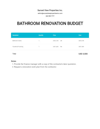 free bathroom renovation budget template