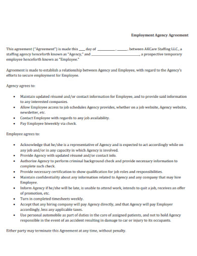 general employment agency agreement