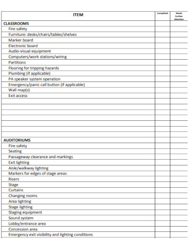 general room maintenance checklist