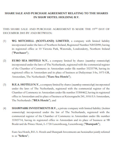 hotel sale of shares agreement