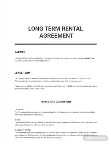 long term rental agreement template